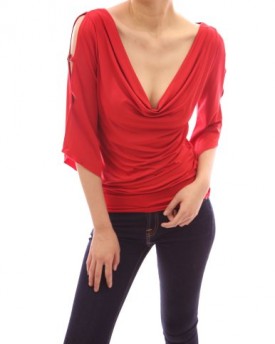 PattyBoutik-Sexy-Cowl-Neck-Cut-Out-Asym-Sleeve-Casual-Blouse-Top-Red-12-0