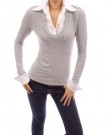 PattyBoutik-Shirt-Collar-V-Neck-Cuff-Sleeve-Knit-Top-2-in-1-Light-Gray-M-0-0