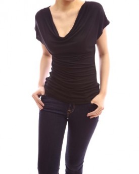 PattyBoutik-Simple-Cowl-Neck-Short-Sleeve-Casual-Blouse-Top-Black-14-0