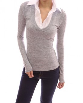 PattyBoutik-Smart-Shirt-Collar-V-Neck-Knit-Tops-2-in-1-Style-Blouse-Gray-16-0