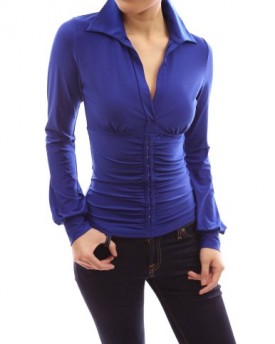 PattyBoutik-Smart-V-Neck-Ruched-Long-Sleeve-Blouse-Top-Blue-810-0