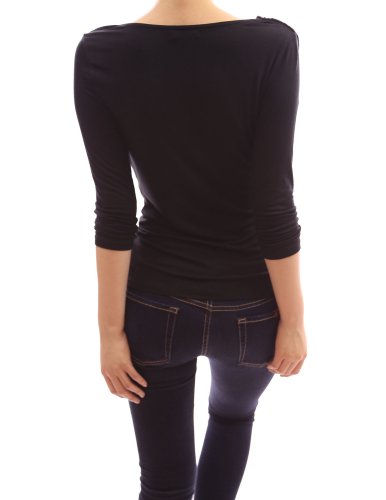 PattyBoutik Unique Drapes Front Cowl Neck 3/4 Sleeve Blouse Top (Black 14) - Image 5