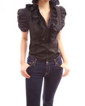 PattyBoutik-Unique-Ruffle-Flounce-Ruched-Short-Sleeve-Fitted-Blouse-Top-Black-810-0