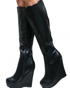 Perfect-Me-LADIES-WOMENS-WEDGE-HEEL-PLATFORM-ZIP-UP-KNEE-HIGH-STRETCH-LONG-BOOTS-SHOES-SIZE-0