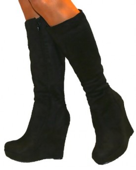 Perfect-Me-Ltd-Ladies-Black-Suede-Platform-Under-Knee-High-Boots-Wedge-Heel-Calf-Zip-Up-Womens-UK-6-EUR-39-USA-8-AUS-7-0