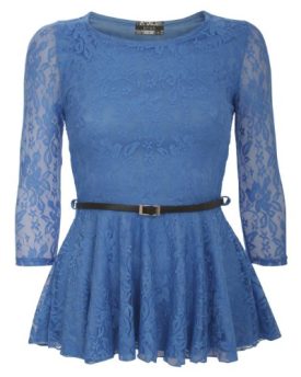 Pilot-Leona-34-Sleeve-Lace-Peplum-Top-in-Blue-size-UK-14-0