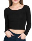 Plain-Long-Sleeve-Mini-Stretch-Casual-T-Shirt-Crop-Top-Womens-Size-8-Black-0
