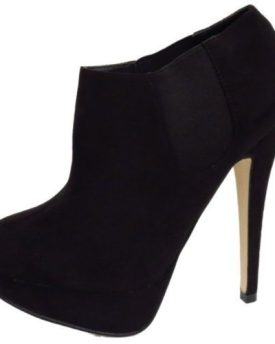 Platform-High-Heel-Black-Chelsea-Ankle-Suede-Effect-Slip-On-Boot-Shoes-0