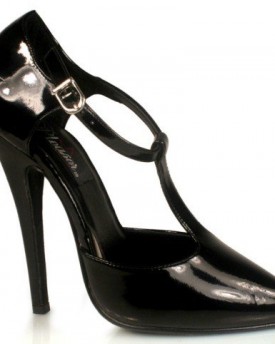 Pleaser-Domina-415-55-inch-high-heels-black-patent-T-strap-DOrsay-style-court-shoes-size-10UK-0