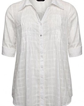Plus-Size-Womens-Dobby-Check-Cotton-Shirt-With-Pleating-And-Crochet-Trim-Size-26-28-White-0