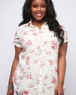 Plus-Size-Womens-Floral-Print-Bib-Shirt-With-Short-Rolled-Sleeves-Size-16-Cream-0-0