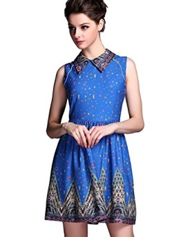Plusminus-Womens-New-Skirt-Stars-Printing-Peter-Pan-Collar-Blue-Dress-Size-12-0