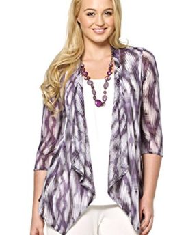 Roman-Womens-Cardigan-2in1-Aztec-Print-Top-Set-FREE-Necklace-Tops-White-Purple-Size-10-0