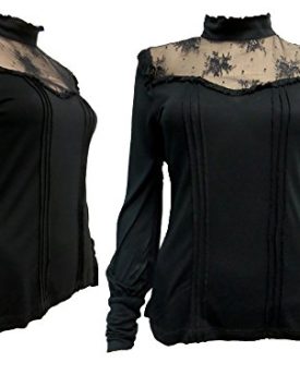 Romantic-Victorian-Goth-Steampunk-High-Neck-Lace-Frilled-Long-Sleeve-Black-Top-14-0