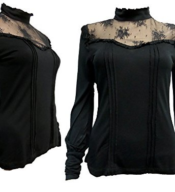 Romantic-Victorian-Goth-Steampunk-High-Neck-Lace-Frilled-Long-Sleeve-Black-Top-14-0