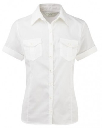 Russell-Collection-Ladies-Short-Sleeve-Twill-Roll-Shirt-Color-White-Size-L14-0