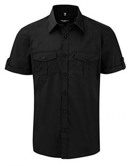 Russell-Collection-Short-Sleeve-Twill-Roll-Shirt-Color-Black-Size-4XL-0