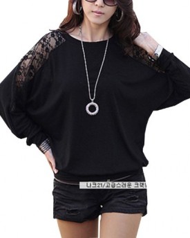 SAVFY-Womens-Ladies-Stylish-Sexy-Hot-Loose-Batwing-Dolman-Lace-Blouses-Top-T-shirt-Fit-UK-Size-8-20-Batwing-Style-Long-Sleeves-Loose-Style-L-UK12-14-Black-0