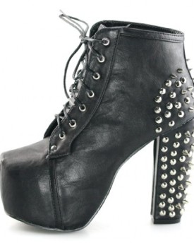SHOEZY-Womens-Block-High-Heels-Platform-Ankle-Boots-Studs-Punk-Lace-Up-Shoes-Party-Black-UK-7-0
