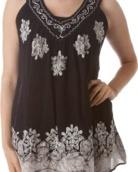 Sakkas-C097-Batik-Embroidered-V-Neck-Sleeveless-Blouse-Black-White-One-Size-0