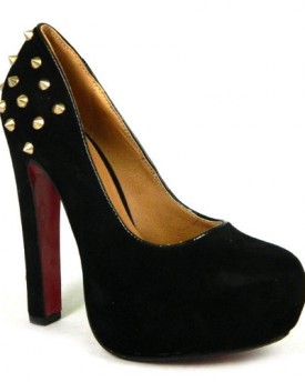 Salt-Pepper-Chuncky-Studd-Womens-High-Heel-Microfibre-Court-Shoes-Black-Size-5-UK-0