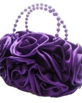 Satin-Silk-Rose-Flower-Bridal-Wedding-Evening-Handbag-Party-Clutch-PURPLE-0