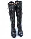 Sheepskin-Ladies-Retro-Real-Leather-Lace-Up-Block-Heel-Knee-High-Wemen-Boots-UK-size-5-Black-0-0