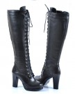 Sheepskin-Ladies-Retro-Real-Leather-Lace-Up-Block-Heel-Knee-High-Wemen-Boots-UK-size-5-Black-0-1