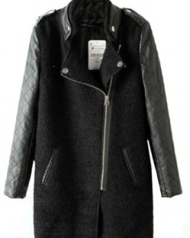 Sheinside-Women-Black-Contrast-Leather-Quilted-Sleeve-Zipper-Coat-M-Black-0