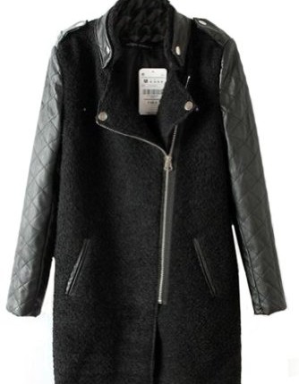 Sheinside-Women-Black-Contrast-Leather-Quilted-Sleeve-Zipper-Coat-M-Black-0