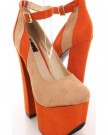 Shoehorne-Anne51-Womens-Orange-Beige-Faux-Suede-Double-Platform-Chunky-Block-Heeled-High-Heel-Court-Shoes-w-ankle-strap-Ladies-UK-Size-5-0