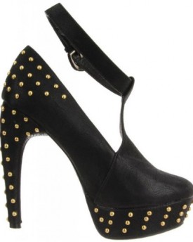 Shoehorne-Bar05-Womens-Black-Faux-Nubuck-Leather-Studded-T-Bar-High-Banana-Platform-Heel-Shoes-w-ankle-strap-Ladies-UK-Size-5-0