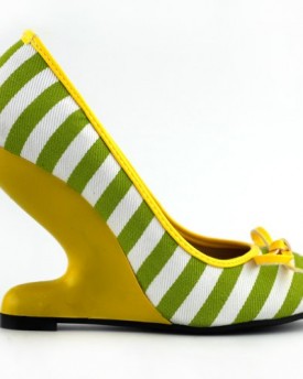 Show-Story-White-Yellow-Stripe-Canvas-Bow-Curved-Heel-Less-High-Heels-Yellow-Wedge-PumpsLF30202YL352UKYellow-0