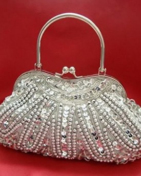 Silver-Evening-Hand-Bag-Purse-Beads-Evening-bag-Clutch-Purse-Party-Wedding-Prom-0