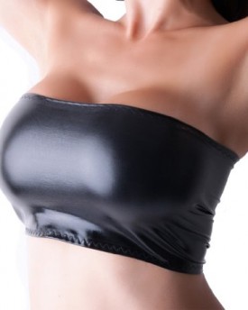 Size-10-To-Fit-28-30-Inch-Under-Bust-5-6-Inch-Length-B33-Black-Wet-Look-PVC-Lycra-Boob-Tube-Mini-Bra-Top-No-Support-0