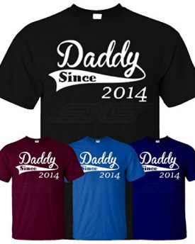 SnS-Online-Mens-Daddy-Since-2014-Father-Day-Gift-New-Born-Baby-Unisex-T-shirt-Tee-Top-Cotton-T-Shirt-Burgundy-L-Chest-42-44-0