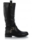 Sole-Affair-BEXLEY-Ladies-Women-Leather-Style-Knee-High-Flat-Sole-Low-Heel-Biker-Riding-Boots-Shoes-Size-UK-6-EU-39-Black-0