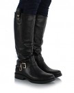 Sole-Affair-BEXLEY-Ladies-Women-Leather-Style-Knee-High-Flat-Sole-Low-Heel-Biker-Riding-Boots-Shoes-Size-UK-6-EU-39-Black-0-2