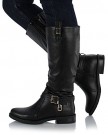 Sole-Affair-BEXLEY-Ladies-Women-Leather-Style-Knee-High-Flat-Sole-Low-Heel-Biker-Riding-Boots-Shoes-Size-UK-6-EU-39-Black-0-3