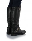Sole-Affair-BEXLEY-Ladies-Women-Leather-Style-Knee-High-Flat-Sole-Low-Heel-Biker-Riding-Boots-Shoes-Size-UK-6-EU-39-Black-0-4