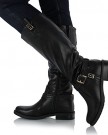 Sole-Affair-BEXLEY-Ladies-Women-Leather-Style-Knee-High-Flat-Sole-Low-Heel-Biker-Riding-Boots-Shoes-Size-UK-6-EU-39-Black-0-5
