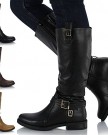 Sole-Affair-BEXLEY-Ladies-Women-Leather-Style-Knee-High-Flat-Sole-Low-Heel-Biker-Riding-Boots-Shoes-Size-UK-6-EU-39-Black-0-6