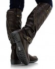 Sole-Affair-HUSTLE-Ladies-Womens-Leather-Style-Knee-High-Flat-Low-Chunky-Heel-Biker-Riding-Boots-Size-UK-7-EU-40-Brown-0-0