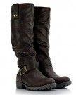 Sole-Affair-HUSTLE-Ladies-Womens-Leather-Style-Knee-High-Flat-Low-Chunky-Heel-Biker-Riding-Boots-Size-UK-7-EU-40-Brown-0-4