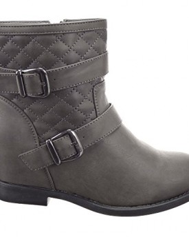 Sopily-Womens-Fashion-Shoes-Ankle-boots-Booty-ankle-high-Cavalier-Biker-Quilted-Buckle-Heel-Wedge-7-CM-Grey-WL-263-5-T-39-UK-6-0