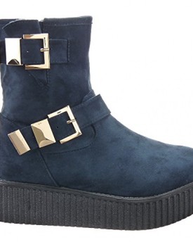 Sopily-Womens-Fashion-Shoes-Ankle-boots-Booty-ankle-high-Cavalier-Buckle-Zip-Heel-wedge-platform-5-CM-Blue-FRF-BL71-T-36-UK-3-0
