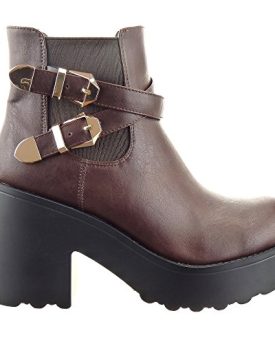 Sopily-Womens-Fashion-Shoes-Ankle-boots-Booty-ankle-high-Chelsea-Boots-Buckle-multi-straps-95-CM-Brown-CAT-FD176-T-38-UK-5-0