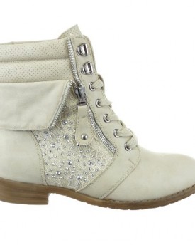 Sopily-Womens-Fashion-Shoes-Ankle-boots-Booty-high-top-Cavalier-Biker-lace-work-rhinestone-Heel-Block-Heel-3-CM-Beige-FRF-A012-T-37-UK-4-0