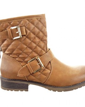 Sopily-Womens-Fashion-Shoes-Ankle-boots-Booty-high-top-Cavalier-Low-boots-Quilted-Buckle-Zip-Heel-Block-Heel-3-CM-Camel-FRF-777-T-37-UK-4-0