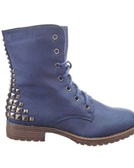 Sopily-Womens-Fashion-Shoes-Ankle-boots-Booty-high-top-Combat-Boots-pyramid-square-studded-Zip-Heel-Block-Heel-3-CM-Blue-FRF-SY327-T-40-UK-7-0